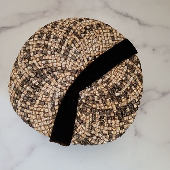 Vintage retro hat box pillbox home decor snakeskin woven round hat main image 5